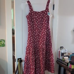 Global Mamas Red Midi Sundress with Square Neck and Sleeveless Design